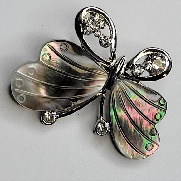 ABALONE tone Colored Butterfly Brooch - Picture 3 of 9